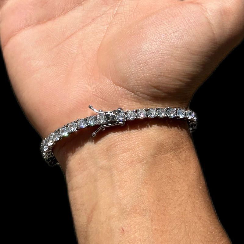 Drice Jewelry | דרייס תכשיטים צמיד לגבר צמיד טניס תלתן Rockstar™ | זהב לבן x אגט אדום