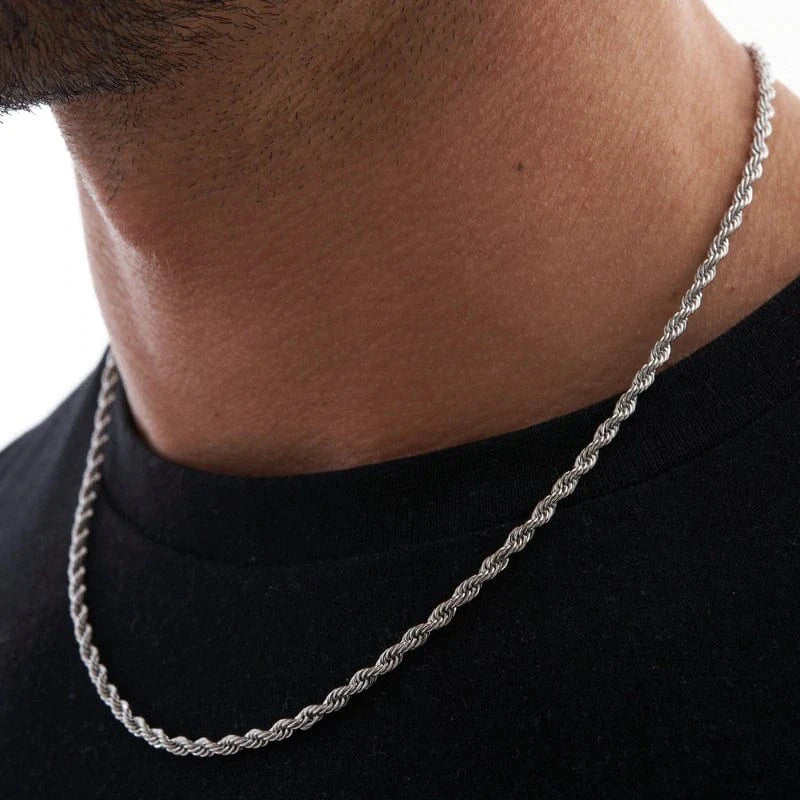 Drice Jewelry | דרייס תכשיטים סט תכשיטים לגבר - שרשרת יוקרתית וצמיד יוקרתי חבל - צבע כסף