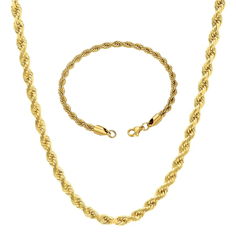 Drice Jewelry | דרייס תכשיטים Jewelry Sets 17.7 ס"מ | 7 אינצ' / 51 ס"מ | 20 אינצ' סט תכשיטים לגבר - שרשרת יוקרתית וצמיד יוקרתי חבל - צבע זהב